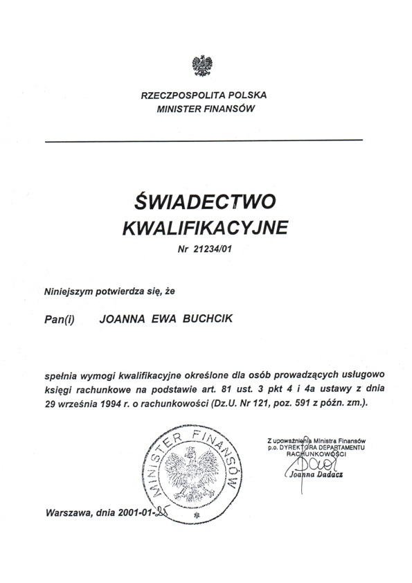 Certyfikat Ministerstwa Finansów